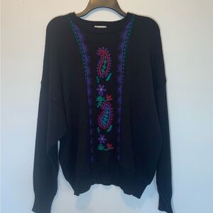 Vintage 80s Paisley Embroidery Wool-Blend Sweater
